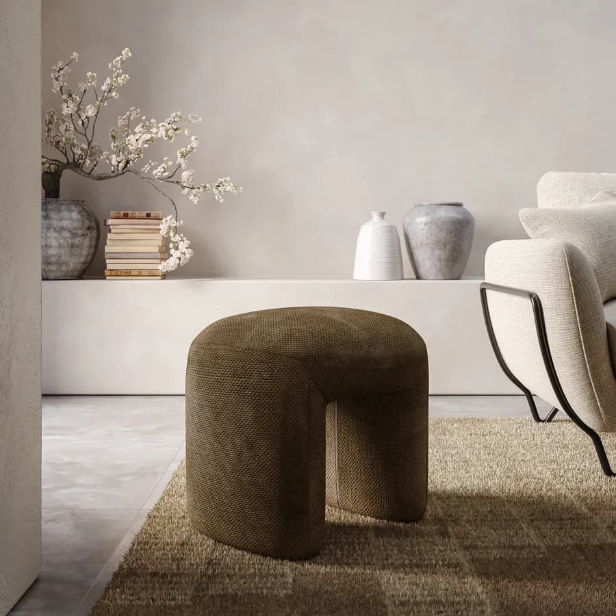 Pouf 47x42 cm in tessuto effetto maglia tabacco - Ticus