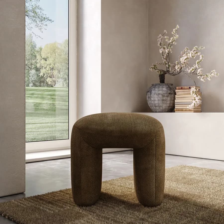 Pouf 47x42 cm in tessuto effetto maglia tabacco - Ticus