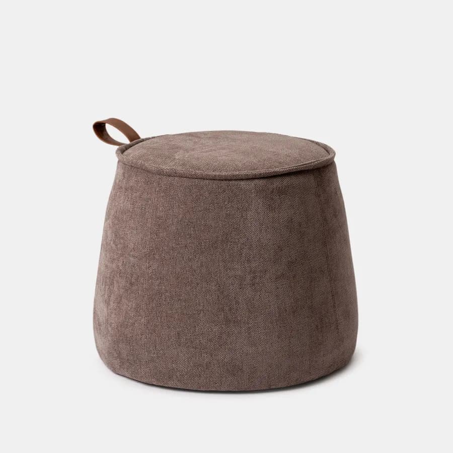 Pouf 50x42h cm in ciniglia cappuccino con dettaglio cuoio - Sashe