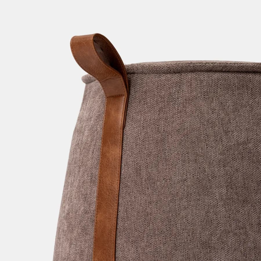 Pouf 50x42h cm in ciniglia cappuccino con dettaglio cuoio - Sashe