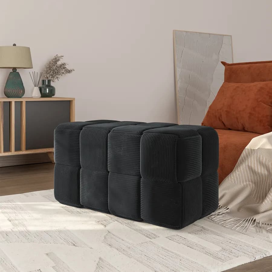 Pouf 71x38h cm in velluto a coste nero - Josef