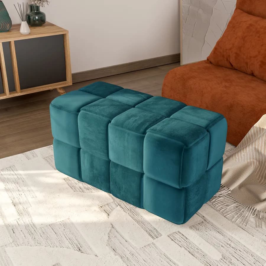 Pouf 71x38h cm in velluto blu petrolio - Josef