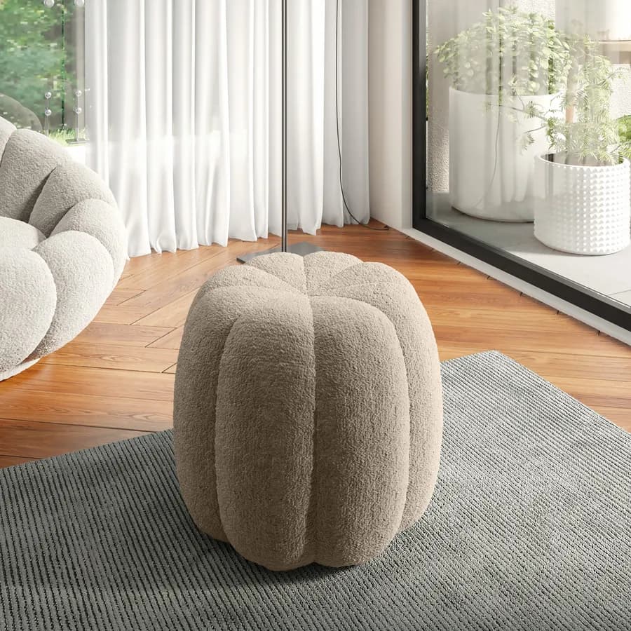 Pouf a fiore 47 cm in tessuto bouclé panna - Silas