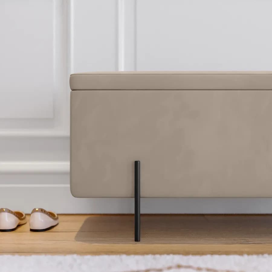 Panca contenitore 110x44 cm in velluto beige e gambe in metallo nero - Jannali