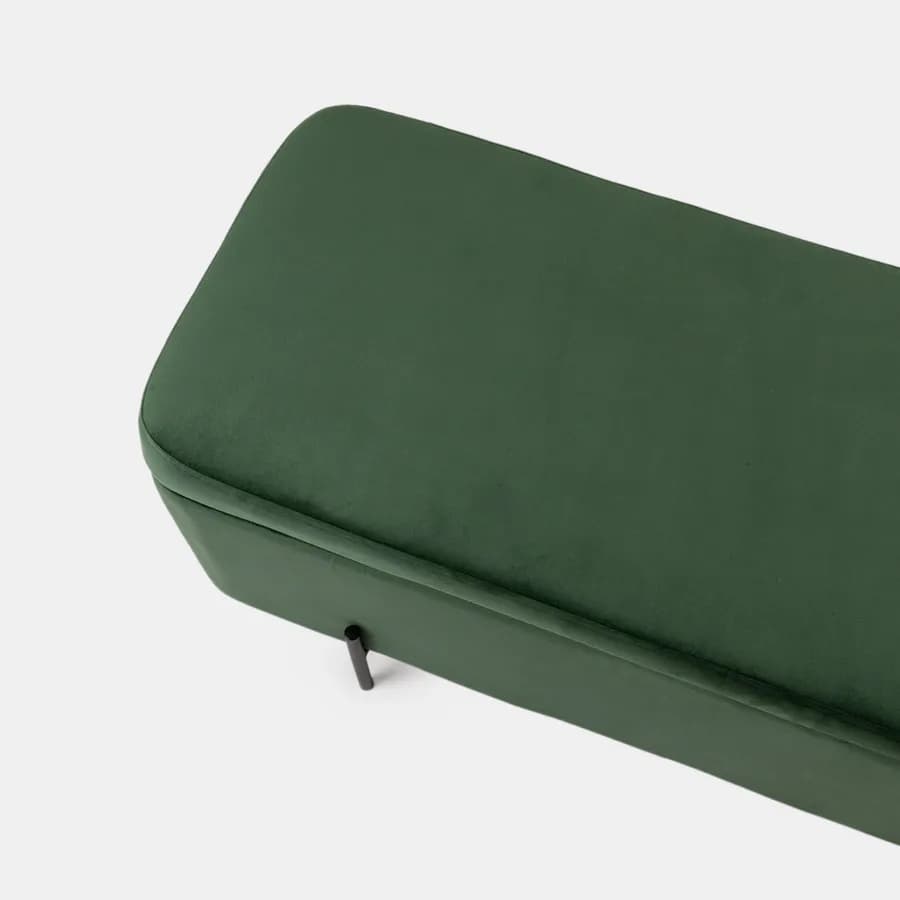 Panca contenitore 110x44 cm in velluto verde e gambe in metallo nero - Jannali