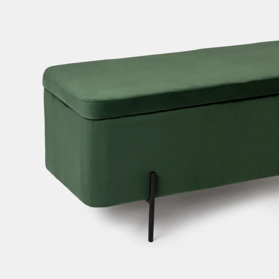 Panca contenitore 110x44 cm in velluto verde e gambe in metallo nero - Jannali