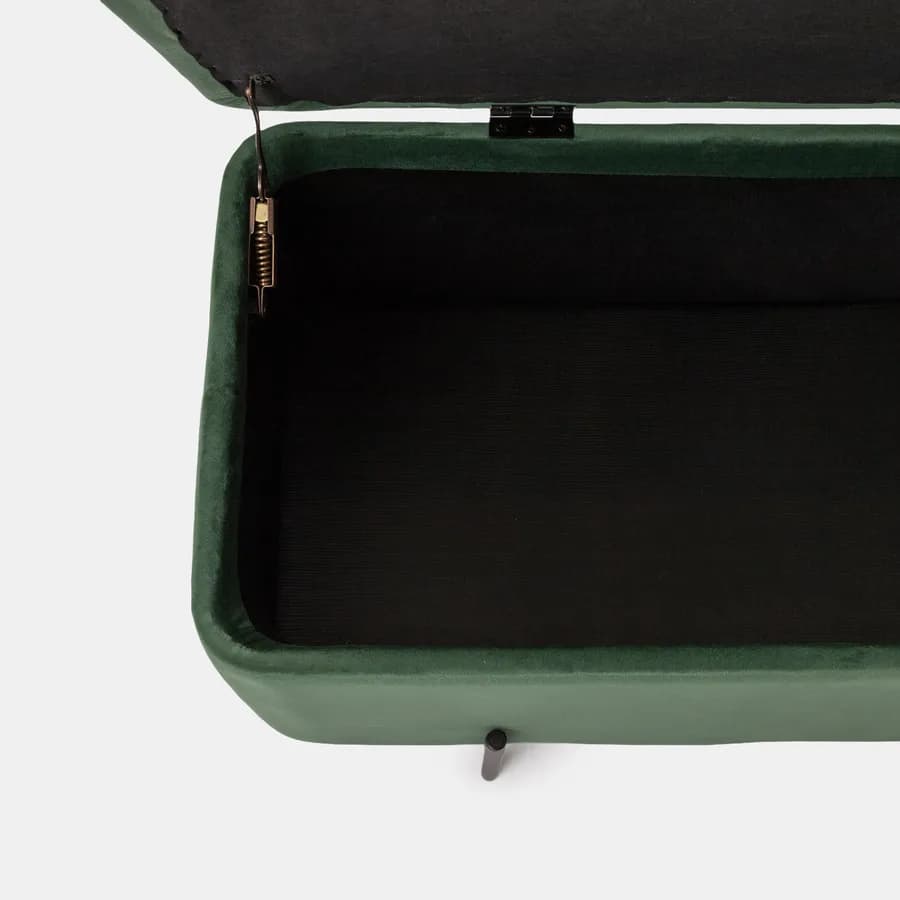 Panca contenitore 110x44 cm in velluto verde e gambe in metallo nero - Jannali