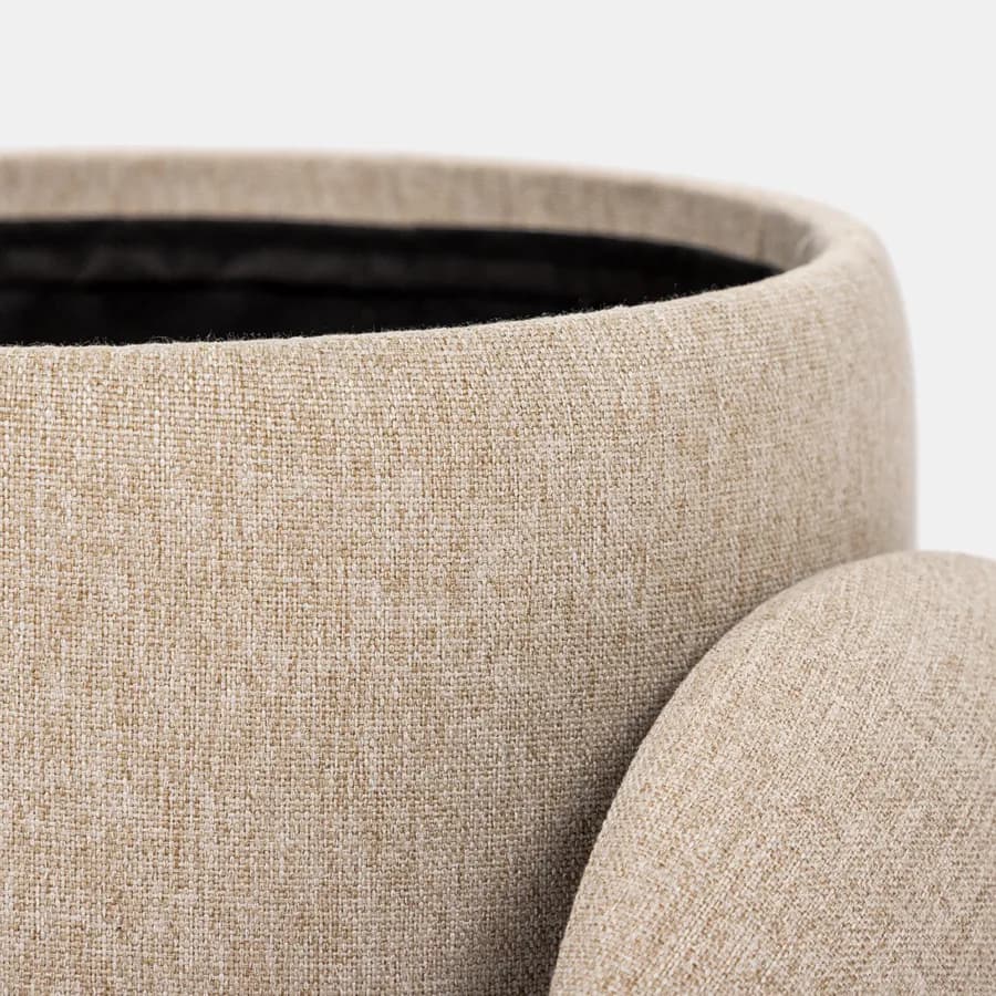 Pouf contenitore rotondo 33 cm in tessuto beige con intreccio in paglia di Vienna - Ludwig