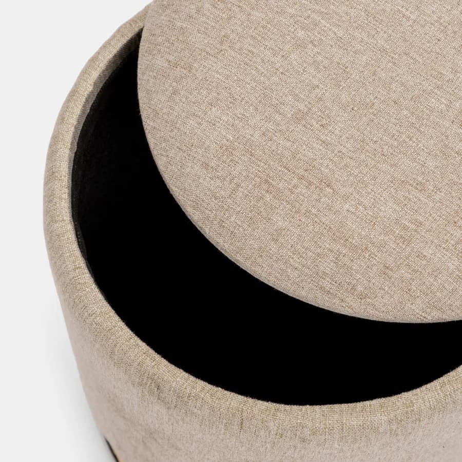 Pouf contenitore rotondo 33 cm in tessuto beige con intreccio in paglia di Vienna - Ludwig