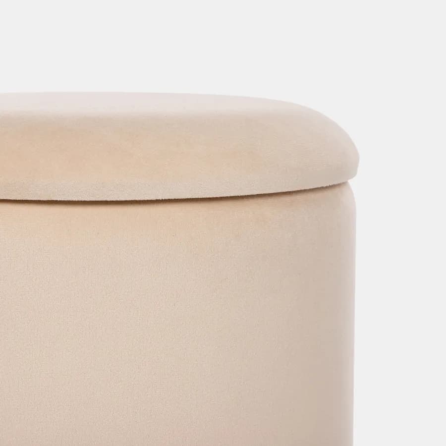 Pouf contenitore 32 cm effetto velluto crema e bambù - Kimono