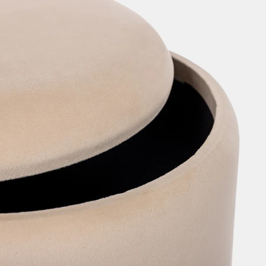 Pouf contenitore 32 cm effetto velluto crema e bambù - Kimono
