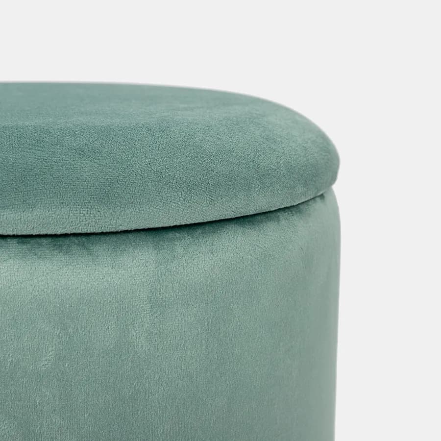 Pouf contenitore 32 cm effetto velluto verde salvia e bambù - Kimono