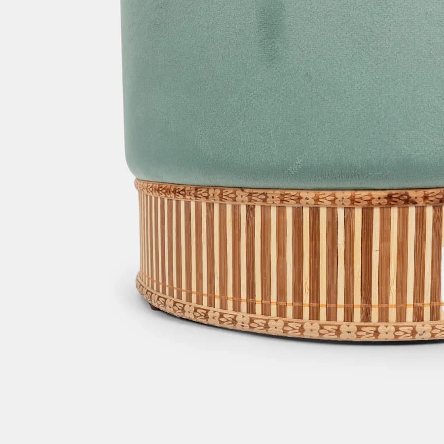 Pouf contenitore 32 cm effetto velluto verde salvia e bambù - Kimono