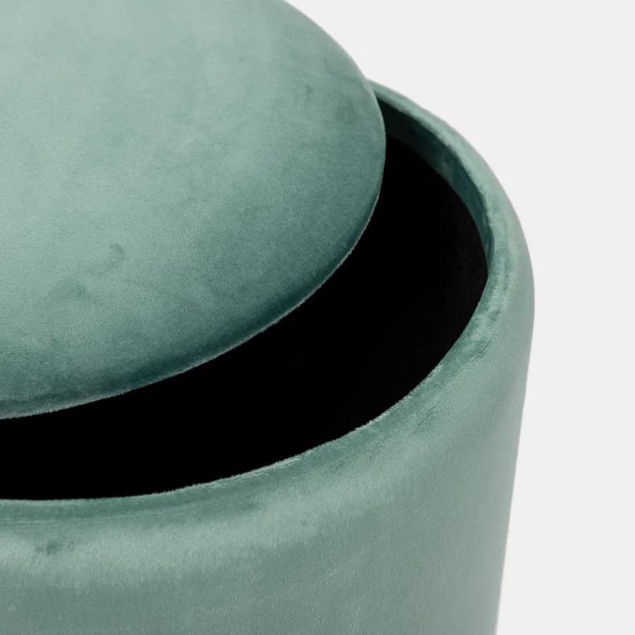 Pouf contenitore 32 cm effetto velluto verde salvia e bambù - Kimono
