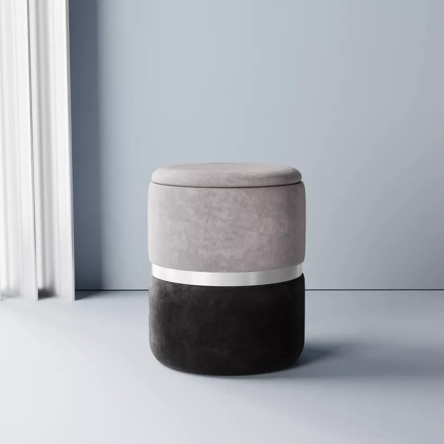 Pouf contenitore 36 cm in velluto bicolor grigio e nero - Yoyo