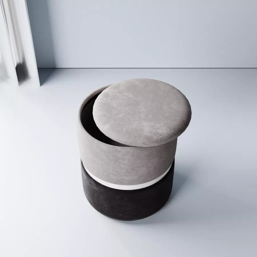 Pouf contenitore 36 cm in velluto bicolor grigio e nero - Yoyo