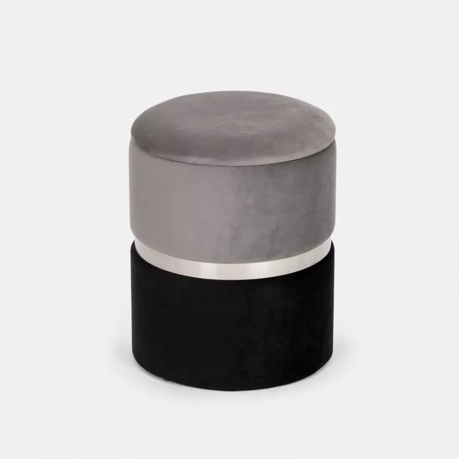 Pouf contenitore 36 cm in velluto bicolor grigio e nero - Yoyo
