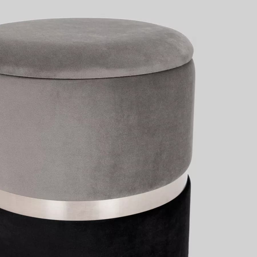 Pouf contenitore 36 cm in velluto bicolor grigio e nero - Yoyo