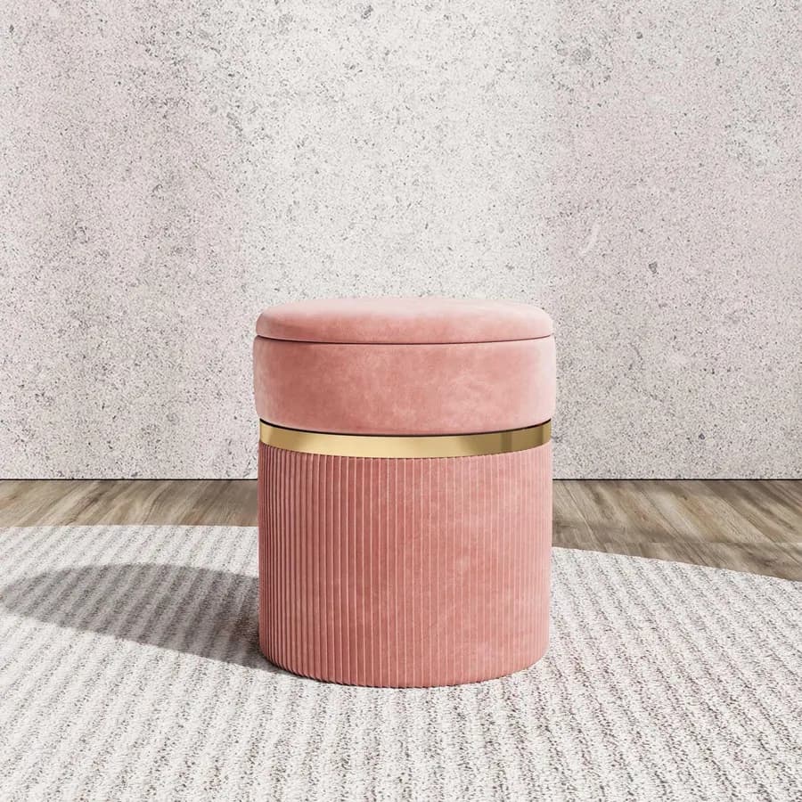 Pouf contenitore 36 cm in velluto rosa antico - Scrat
