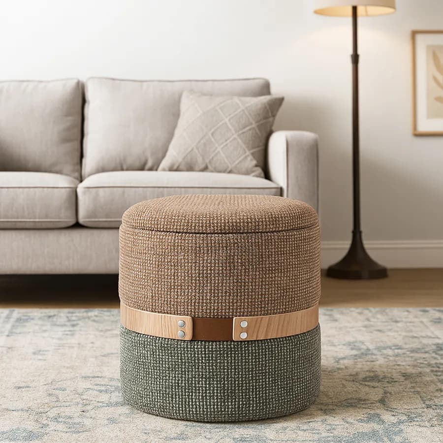Pouf contenitore 36 cm in tessuto bicolore tortora e verde - Collard