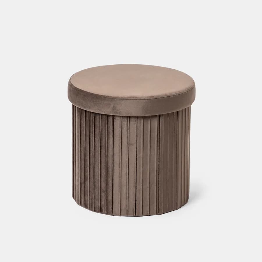 Pouf contenitore 38x38 cm in velluto a coste cacao con seduta imbottita - French