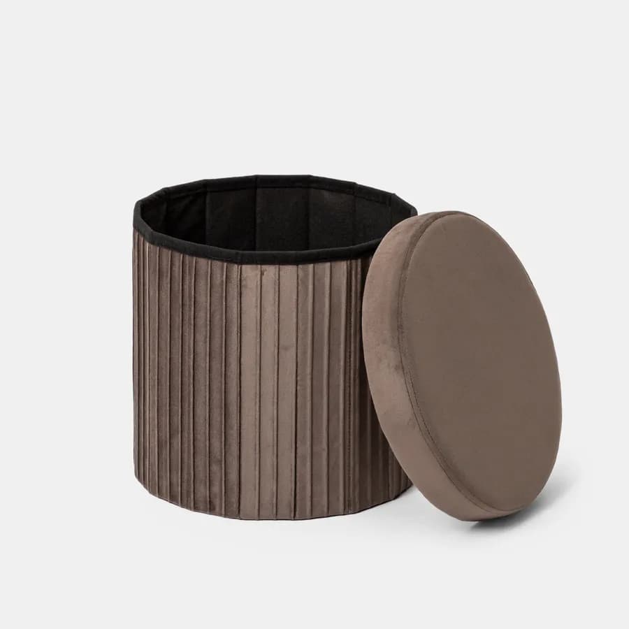 Pouf contenitore 38x38 cm in velluto a coste cacao con seduta imbottita - French