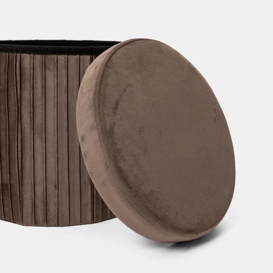Pouf contenitore 38x38 cm in velluto a coste cacao con seduta imbottita - French
