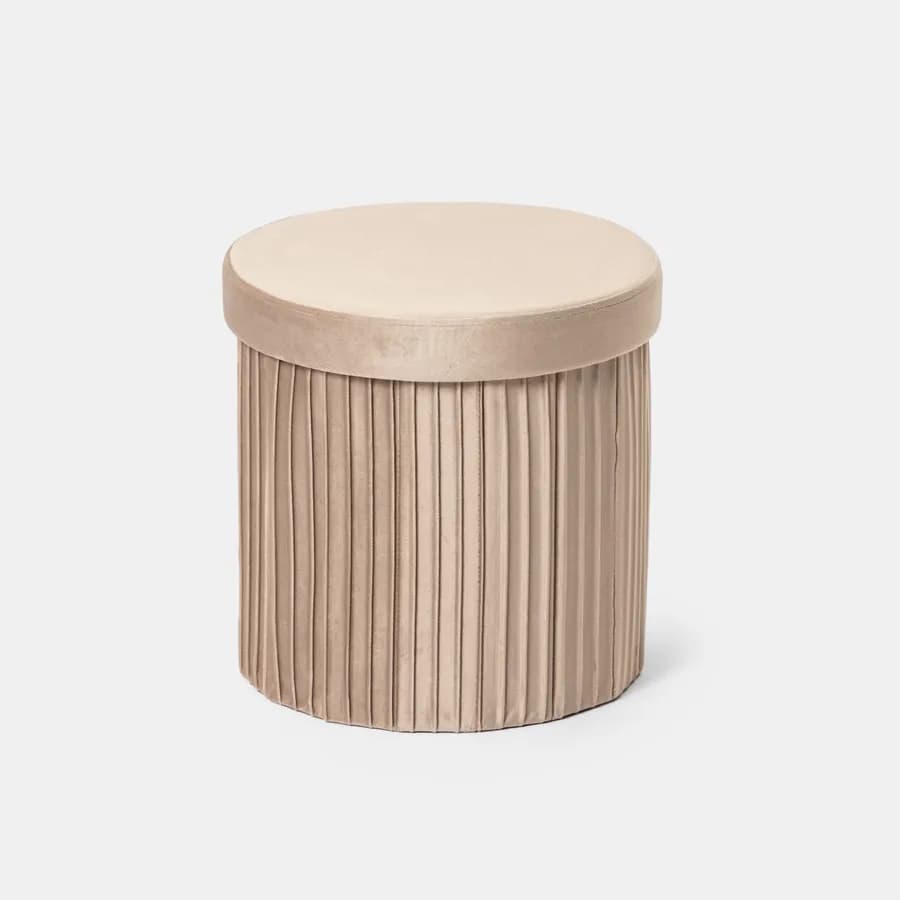 Pouf contenitore 38x38 cm in velluto a coste tortora con seduta imbottita - French