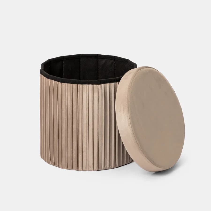 Pouf contenitore 38x38 cm in velluto a coste tortora con seduta imbottita - French