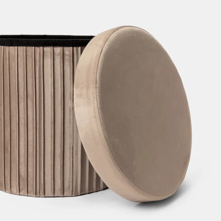 Pouf contenitore 38x38 cm in velluto a coste tortora con seduta imbottita - French