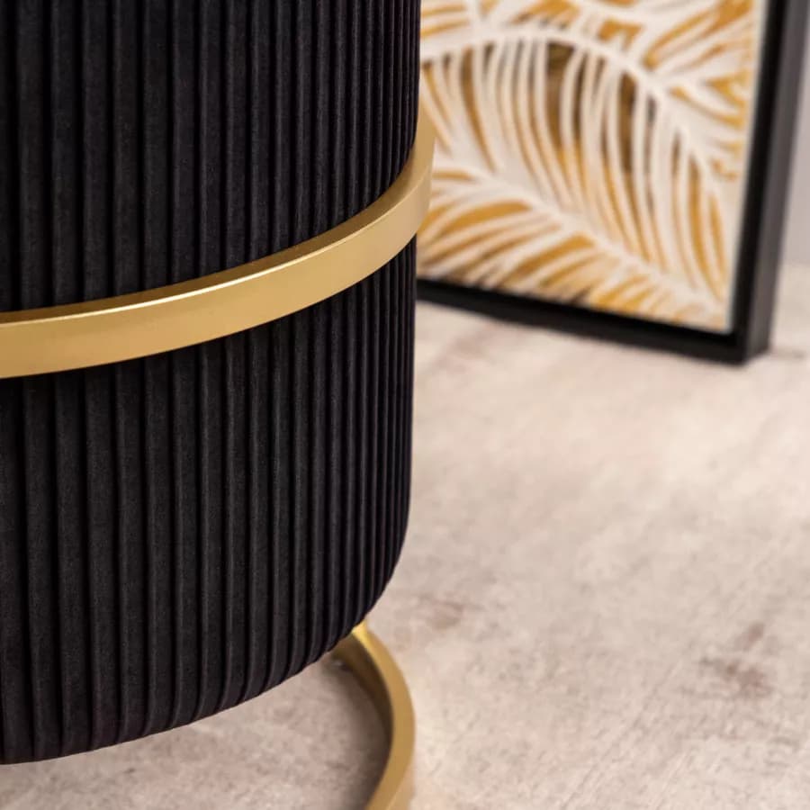 Pouf contenitore Ø 42 cm in velluto nero con base oro - Albatros