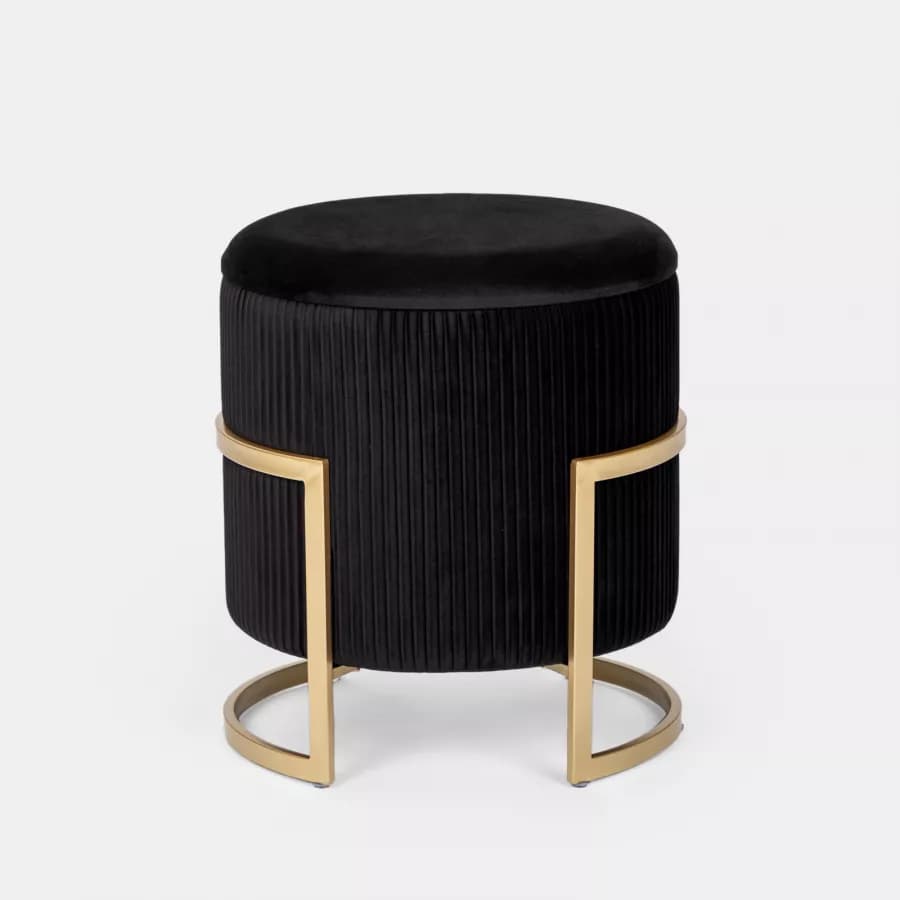 Pouf contenitore Ø 42 cm in velluto nero con base oro - Albatros