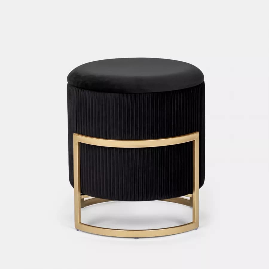 Pouf contenitore Ø 42 cm in velluto nero con base oro - Albatros