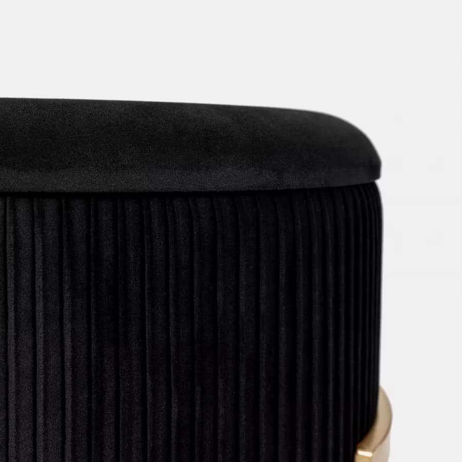 Pouf contenitore Ø 42 cm in velluto nero con base oro - Albatros