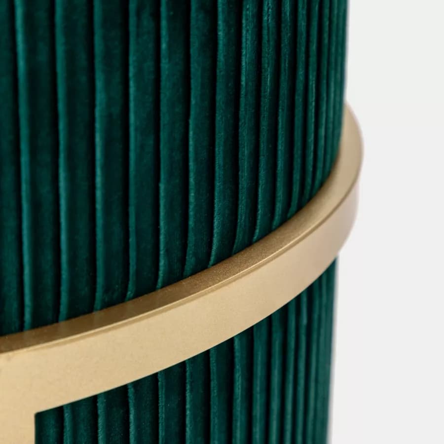Pouf contenitore Ø 42 cm in velluto verde scuro base oro - Albatros