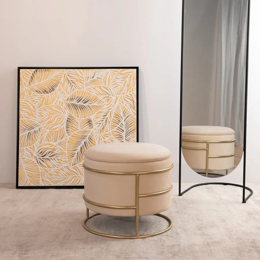 Pouf contenitore 43x37h cm in velluto crema con base oro - Balance