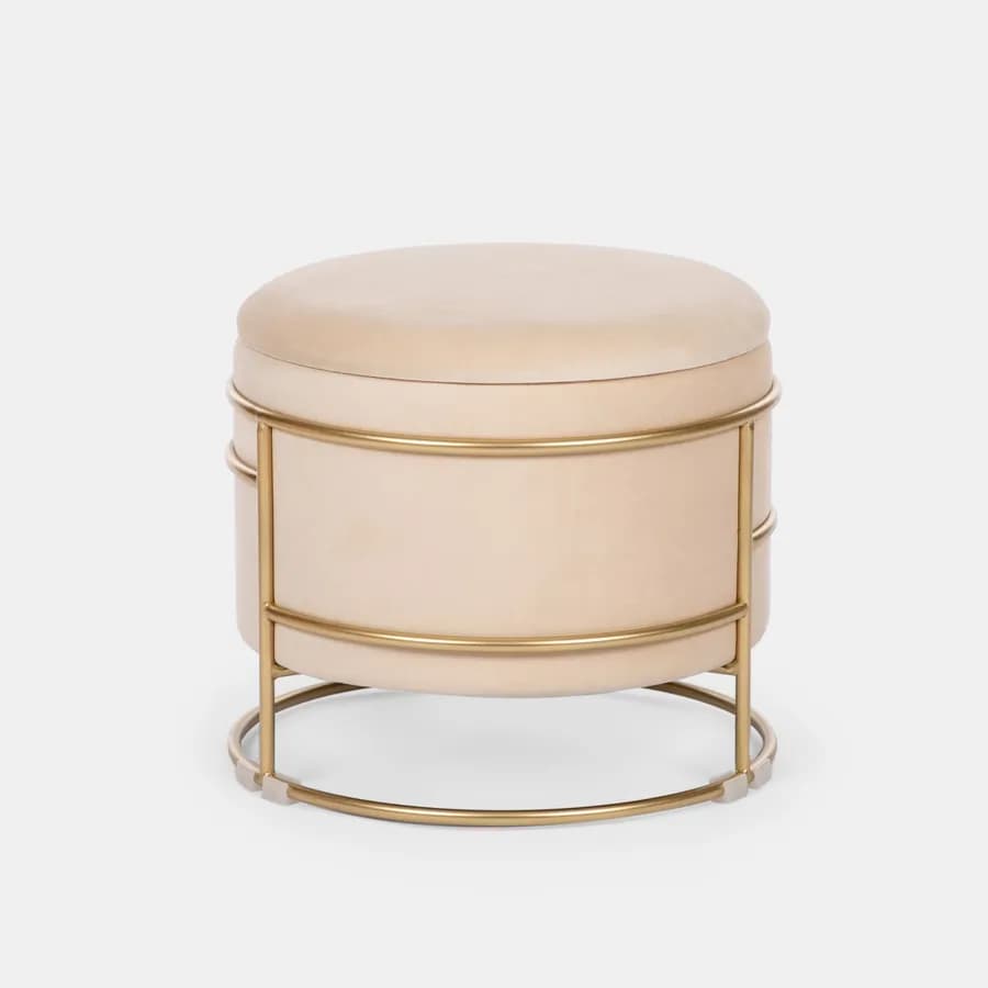 Pouf contenitore 43x37h cm in velluto crema con base oro - Balance