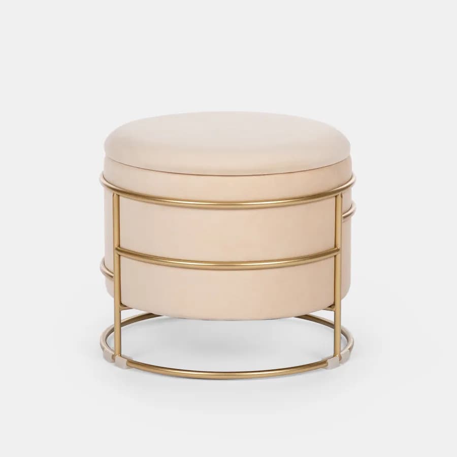 Pouf contenitore 43x37h cm in velluto crema con base oro - Balance
