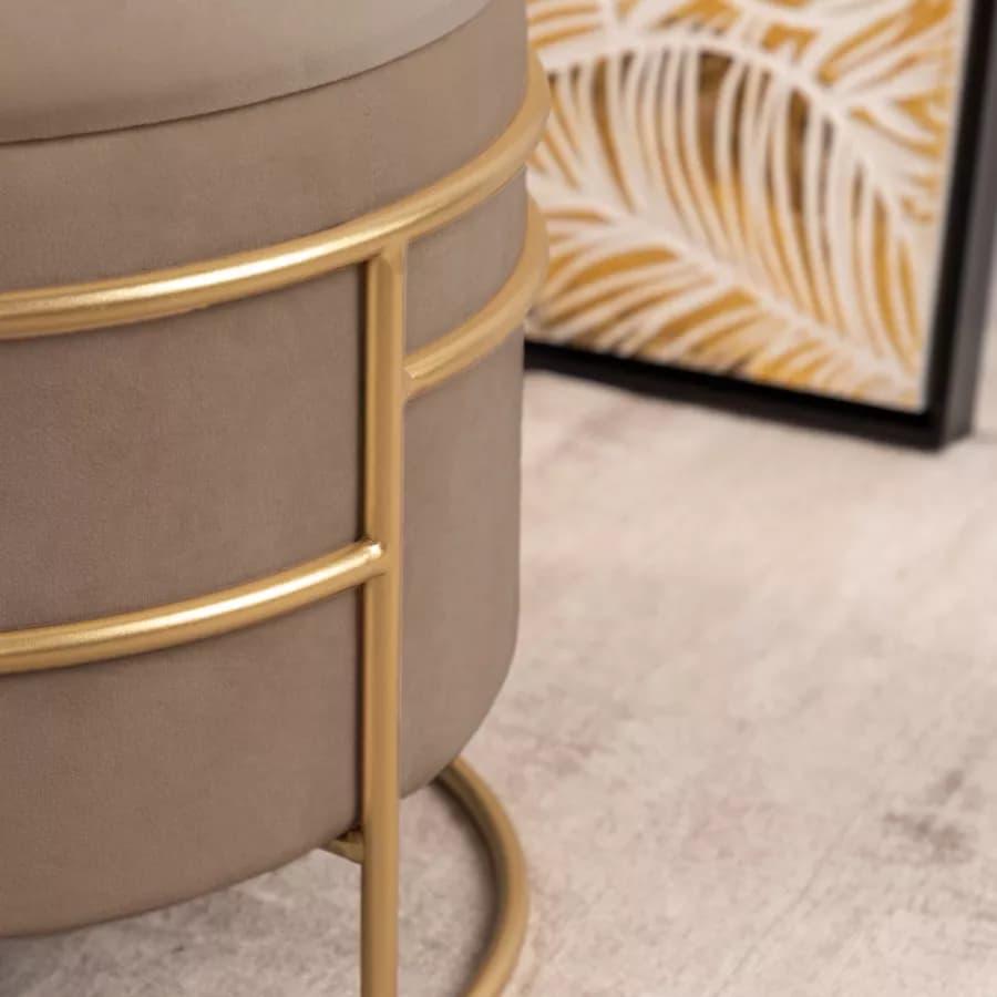 Pouf contenitore 43x37h cm in velluto tortora con base oro - Balance