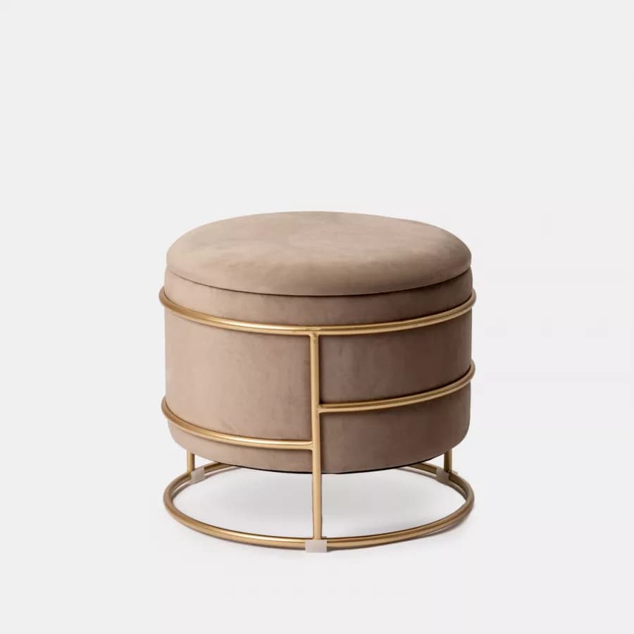 Pouf contenitore 43x37h cm in velluto tortora con base oro - Balance