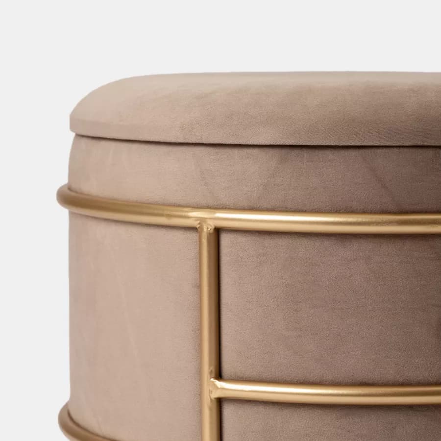 Pouf contenitore 43x37h cm in velluto tortora con base oro - Balance