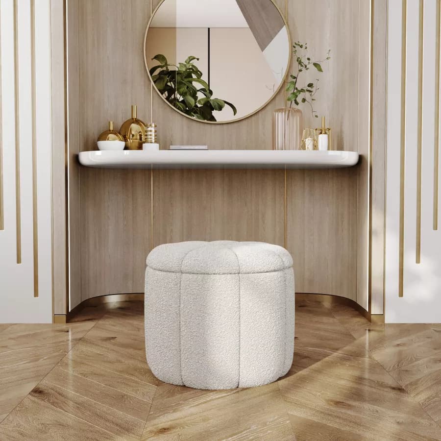 Pouf contenitore 45x40h cm in tessuto teddy bianco a forma di fiore - Softer