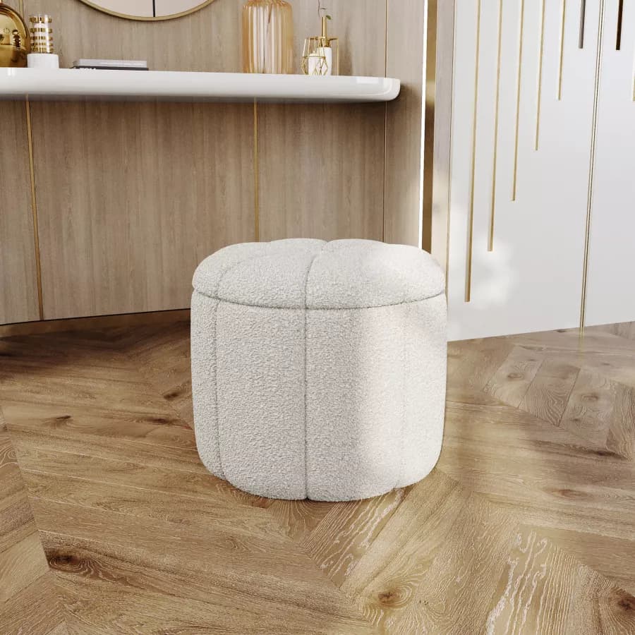 Pouf contenitore 45x40h cm in tessuto teddy bianco a forma di fiore - Softer