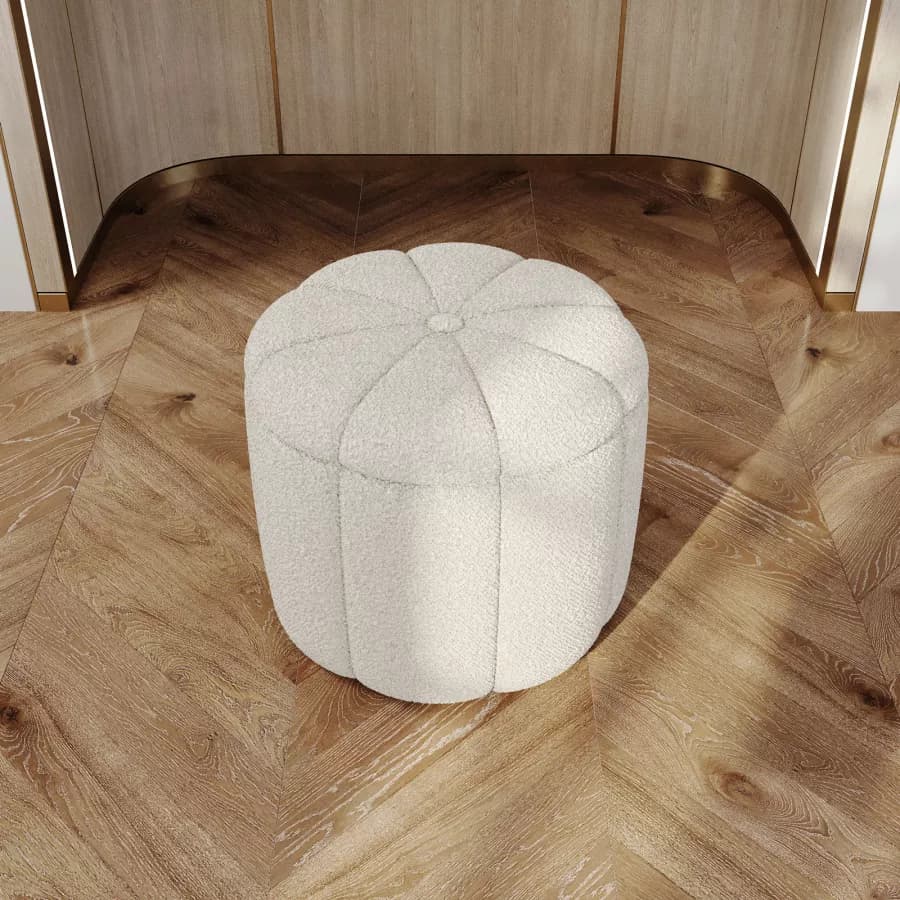 Pouf contenitore 45x40h cm in tessuto teddy bianco a forma di fiore - Softer