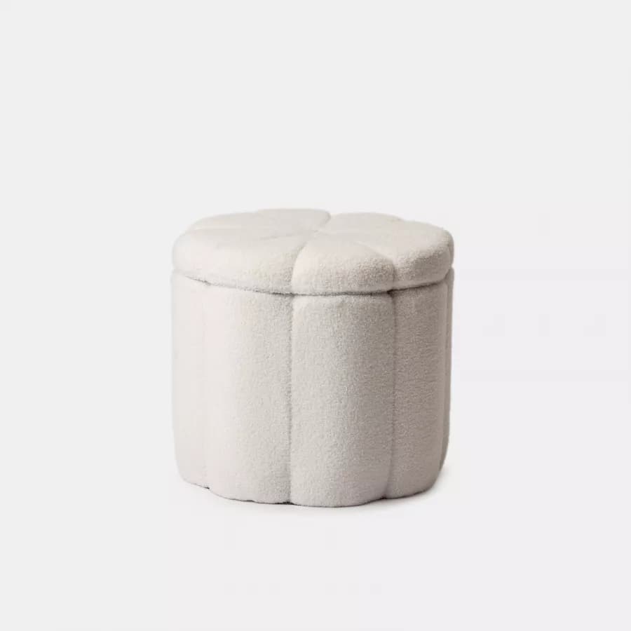 Pouf contenitore 45x40h cm in tessuto teddy bianco a forma di fiore - Softer