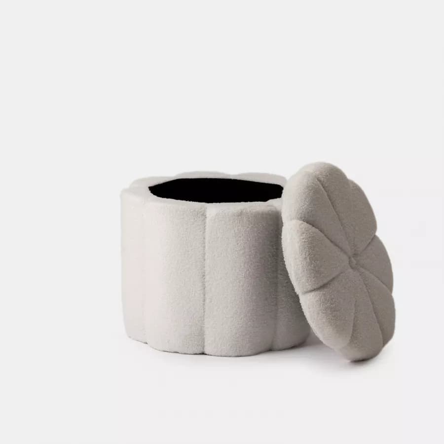 Pouf contenitore 45x40h cm in tessuto teddy bianco a forma di fiore - Softer