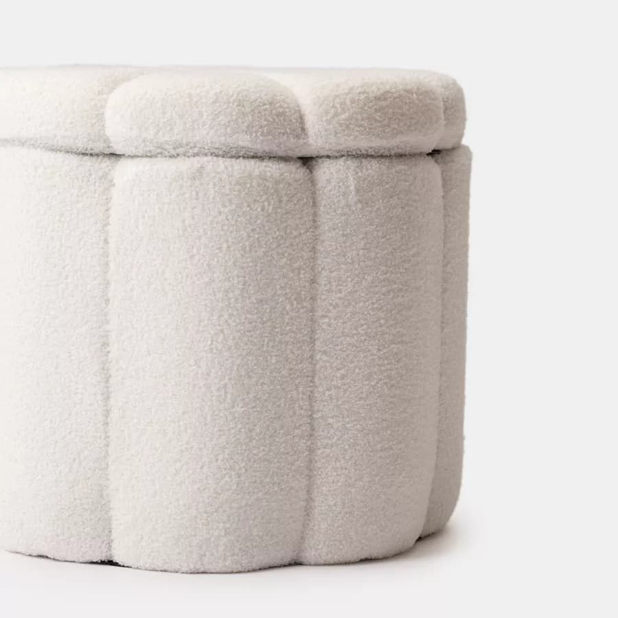 Pouf contenitore 45x40h cm in tessuto teddy bianco a forma di fiore - Softer
