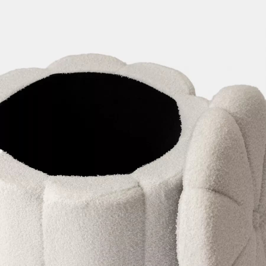 Pouf contenitore 45x40h cm in tessuto teddy bianco a forma di fiore - Softer