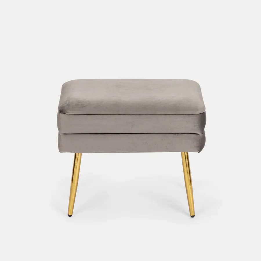 Panca contenitore 50x35 cm in velluto grigio gambe oro - Bloom