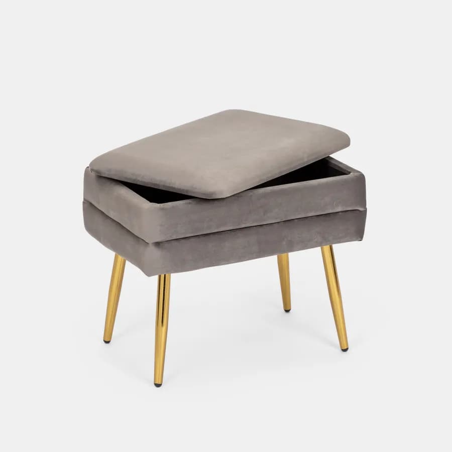 Panca contenitore 50x35 cm in velluto grigio gambe oro - Bloom